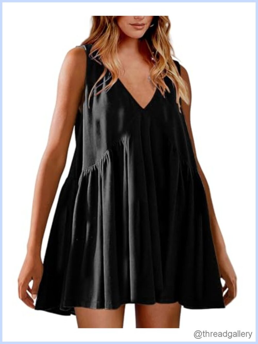 Women's Babydoll Mini Dress Sleeveless V-Neck Swing Flowy Beach Sundress